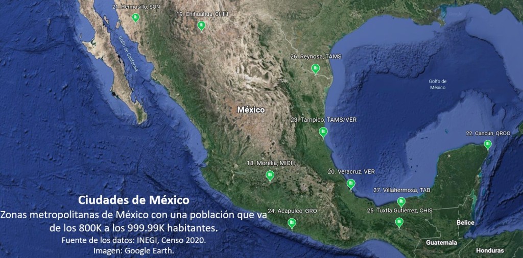 Por su primer millón; las zonas metropolitanas de 800K a 999.99K habitantes en México